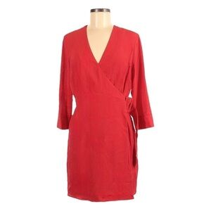 Topshop Buckle Wrap Red V-Neck 3/4 Sleeve Mini Dress Size 8 NWT
